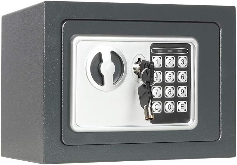 Lovndi Electronic Security Safe Box, 0.17 Cubic Feet Digital Deposit Box for Home Office Hotel Business, Lock Box for Cash Jewelry Storage, Gray : Office Products