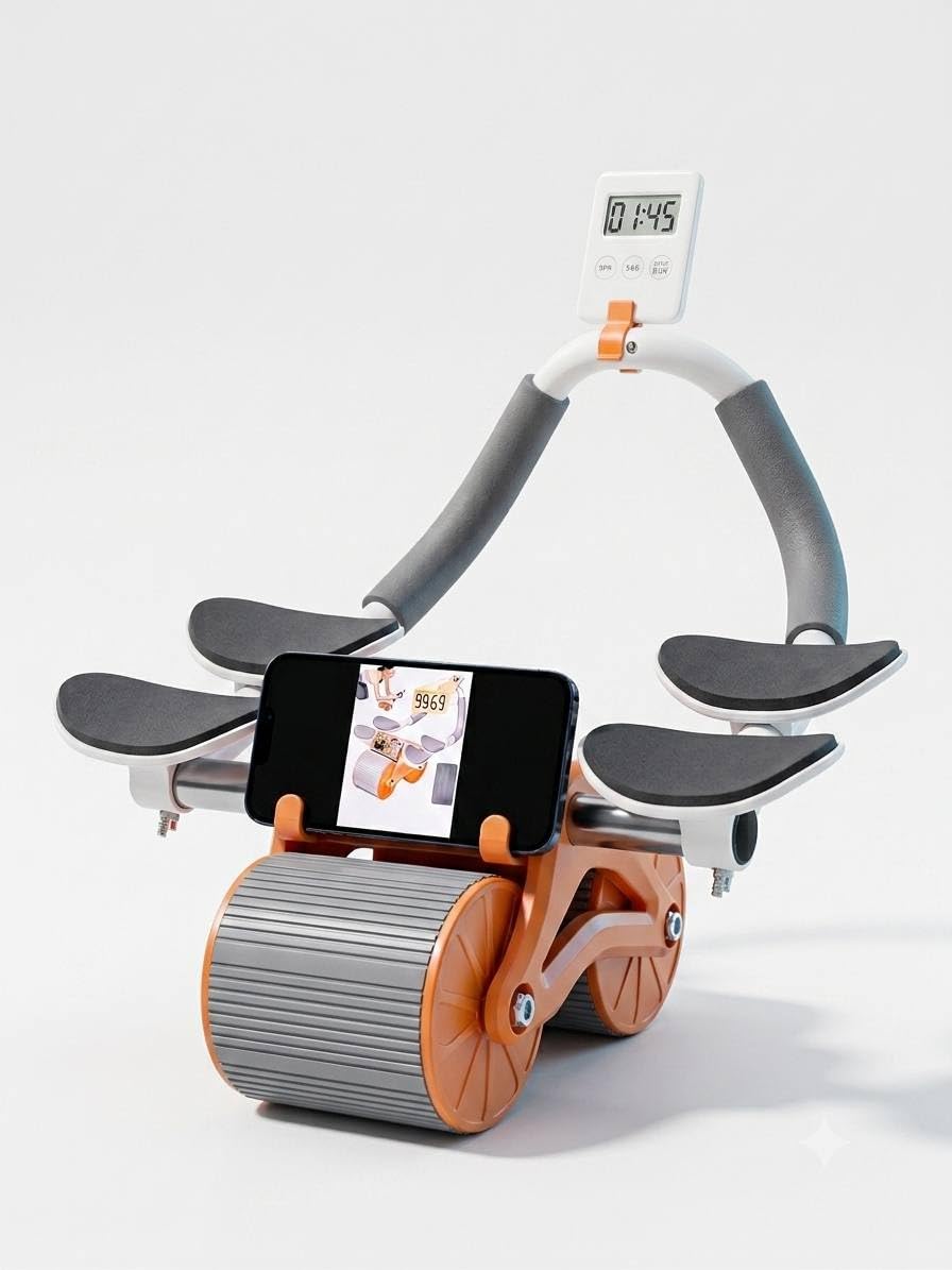 Automatic Rebound Ab Roller Wheel for Home Workout, Dual Wide Wheel Core Trainer with 4 Elbow Support Pads, Phone Holder, Built-in Timer, Abdominal Exercise Equipment for Men & Women-image-32