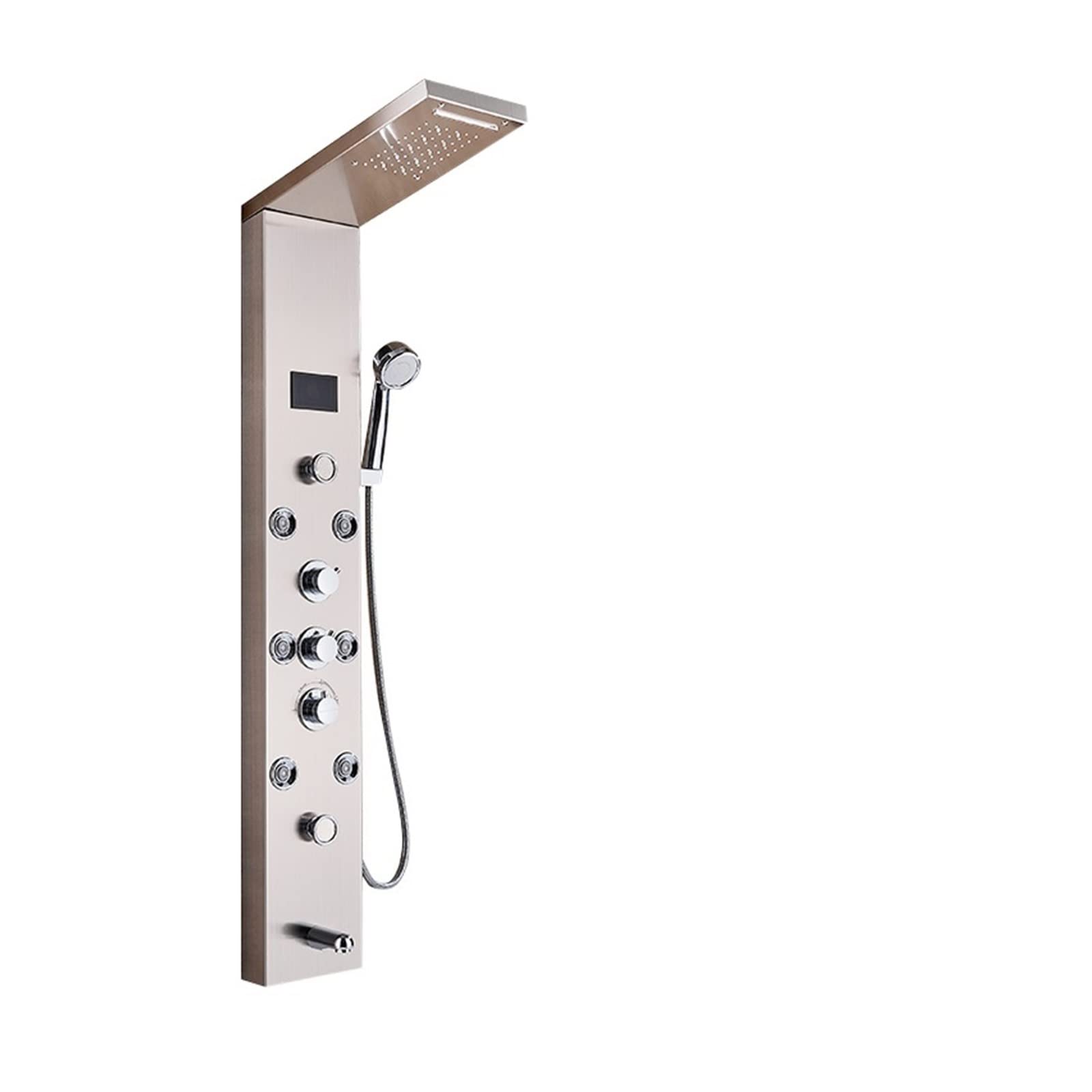 Soywim Brushed Nickel 8009 Shower System, Black Nickel Led Rain Waterfall Shower Faucet Set Panel Column Multi-Functional Nozzle Massage Spa Jet Temperature Screen(Brushed Nickel 8009)