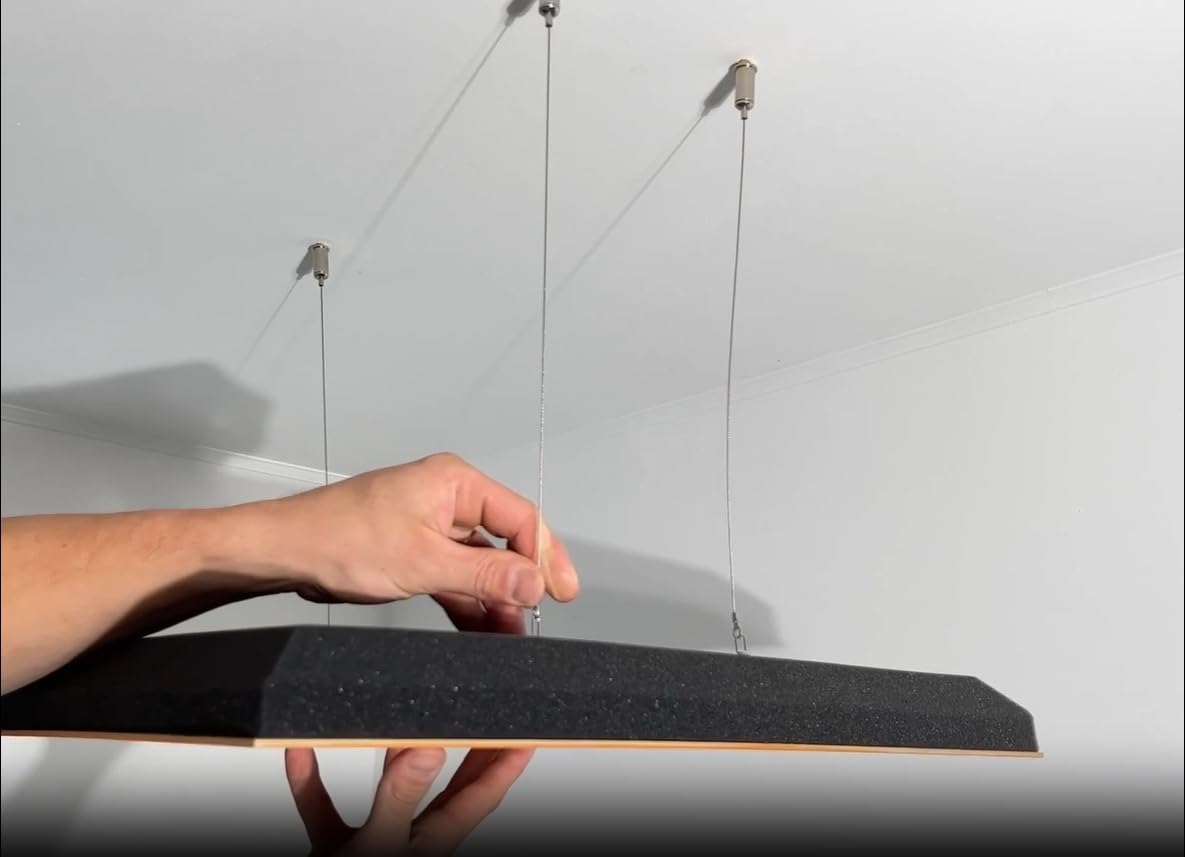 Pack de 2 paneles acústicos de difusión y absorción para techo con terciopelo y kit de montaje | 50x50x5cm | Panel colgante | Tratamiento acústico para el hogar | [SKYROSS - Negro | Gris]