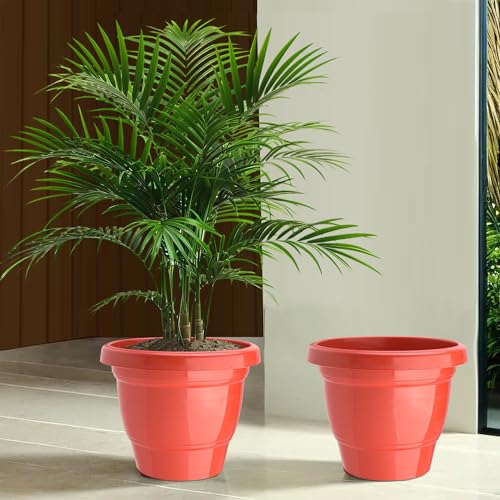 Image of Kuber Industries (Pack of 2) Flower Pot | 2-Layer Fuldani Flower Pot | (8 Inch) Phooldaan for Home D?cor | Pots for Terrace, Garden | Pots Stand for Plants | Synergy Indoor Plant Stand | Red