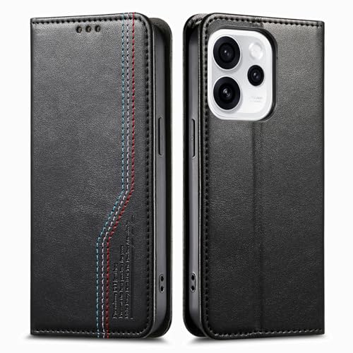Rfvzubemok Compatible with Oppo Reno 15c 5G Flip Kickstand Magnetic Closure Card Slot Wallet Phone Case Black