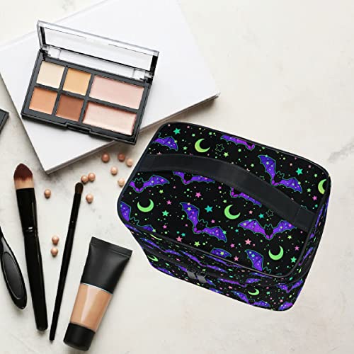 Goth Makeup Bag, Magic Gothic Galaxy Bat Makeup Organizer Bags Toiletry Bag Box Travel Cosmetic Bag Make Up Train Case for Women Teen Girl Ladies Skulls 2193