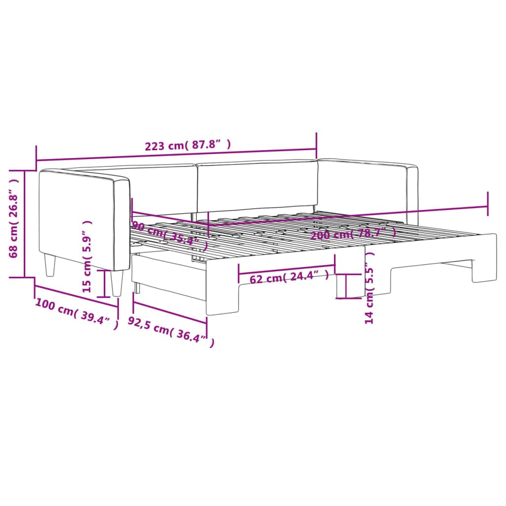 VidaXL Divano Letto Con Letto Estraibile 90x200cm - Grigio Scuro, Tessuto, Struttura Legno E Metallo (Materassi Non Inclusi)