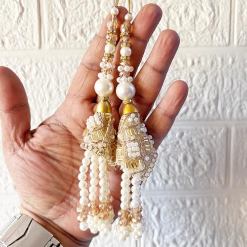 Image of Adikala Craft Store Handmade Ethnic Latkan Tassel Set of 2 for Saree Pallu, Blouse, Suits, Dupatta, Lehenga Decor (Nalki Cone)