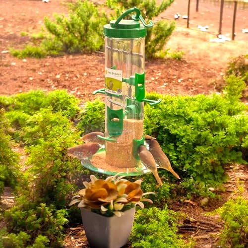 Image of Large Bird Feeder I Hanging Bird Feeder for Balcony I Outdoor Bird Food Feeder I 900 Capacity I Premium Hard Plastic Weatherproof, Attracting for Wild Birds (Green, Pack of 10 Pcs)