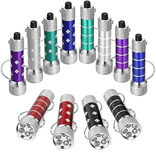 Weewooday 12 Pcs 5 LED Torch Keyring Portable Aluminium Mini Flashlight Keychain Pocket Small Torch Colorful Torch Flashlight with Batteries for Camping Hiking Traveling Cycling Outdoors Party Gifts