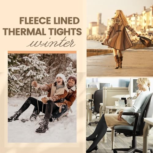 TNNZEET Womens Fleece Lined Tights Warm Winter - Sheer Black Leggings Fake Translucent Pantyhose