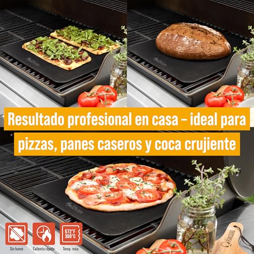 Miniatura 3 de Chef Pomodoro Piedra Pizza Horno 40,6 X 40,6 Cm 6,35 Mm , Placa Acero Horno Pizza, Placa Acero Pizza, Plancha, Pedra Para Pan Y Pizza, Tabla De Piedra En Acero Con Orificios Para Levantar