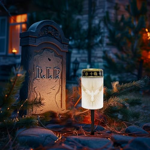Image of Golden Peace Dove Cross Solar Grave Lights for Cemetery Flameless Solar Powered Light for Prayer Waterproof Cemetery Solar Lights for Grave Cemetery Decor Candle Lamp