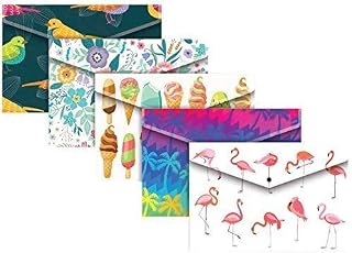 Pack of 5 Assorted A4 Plastic Tropicana Stud Wallet Document Folder Organiser