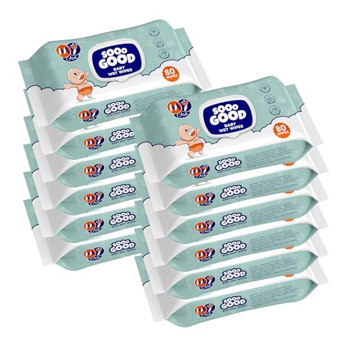 Image of SOOO GOOD Moisturizing Baby Wet Wipes Prevents Rashes & Redness with Aloe Vera Lotion Soft, Thick & Gentle Cleansing Wipes for Babies Alcohol-Free 80 Wipes X 12 Packs