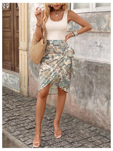 Image of GORGLITTER Women's Tropical Print Knot Side Wrap Hem Vacation Tank Dress