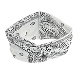 DINPREY Assorted Paisley Print Wide Bandana Knot Headbands Criss Cross Head Wrap Hair Band (White)