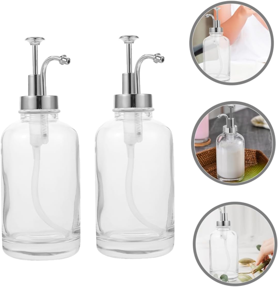 2pcs Glass Syrup Dispenser with Pump Transparent Coffee Syrup Bottle Multifunctional Use for Honey Jam and Lotion Stylish Kitchen Decor Easy to Use