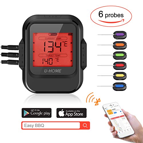 Termómetro digital para carnes, control remoto Bluetooth alimentos cocina digital termómetro para, barbacoa de horno de carne, gran pantalla LCD con alarma de temperatura, temporizador de cocina