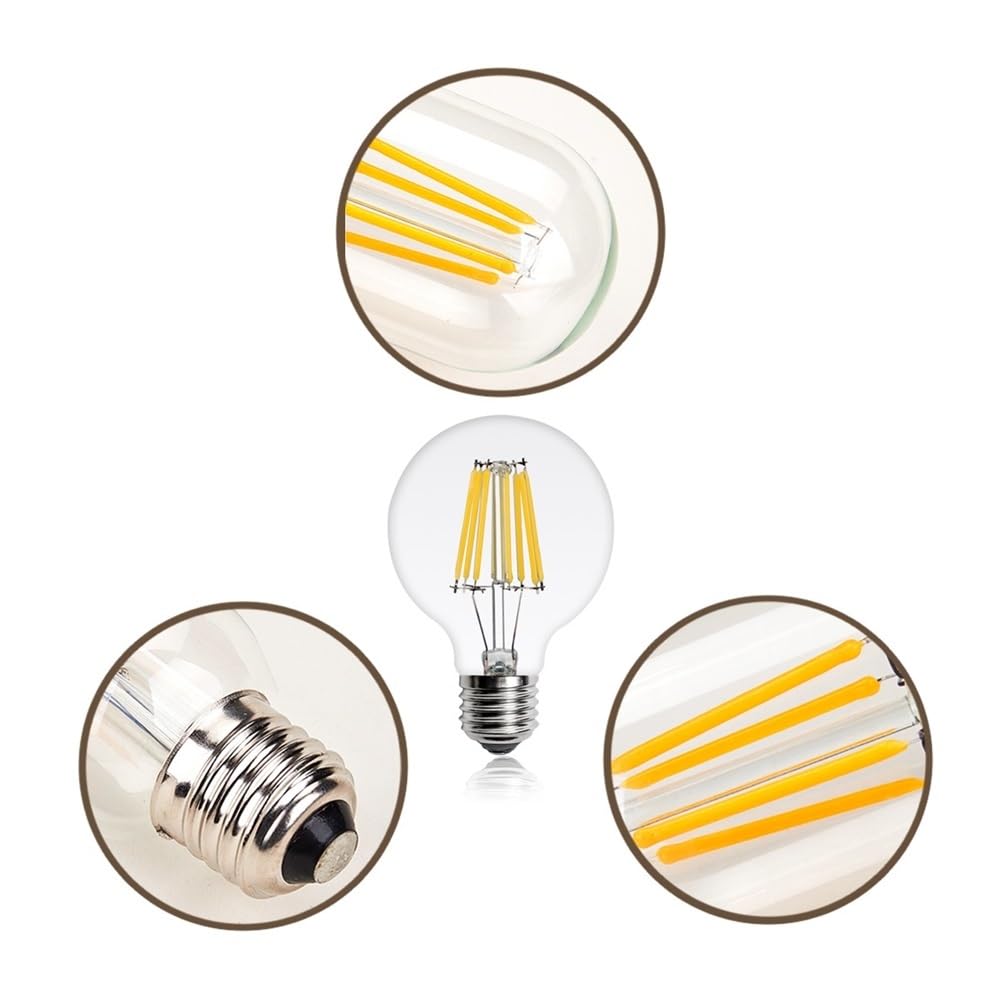 RZL Lighting, Paquete de 10, Bombilla de filamento LED E27 AC220V G45 G80 G95 lámpara Retro Edison Bombilla de araña de Vela(Warm White E27 G95,4w)