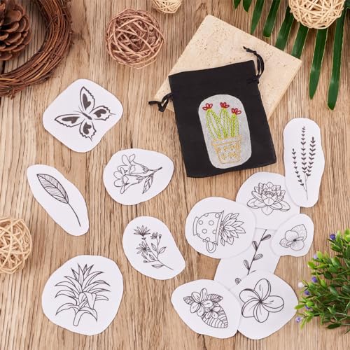 Image of Magibeads 60 Patterns Leaf Flower Bird Insect Water Soluble Embroidery Patterns Plant Bonsai Butterfly Spring Stick and Stitch Transfer Embroidery Paper for Adult Beginners Hand Sewing Starter Kit
