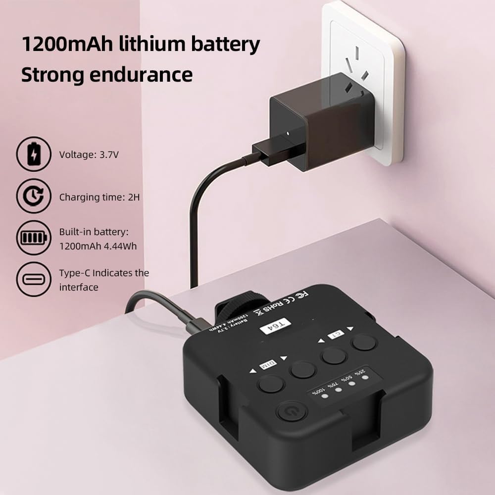 Andoer T64 LED light connected to a Type-C charging cable and power adapter