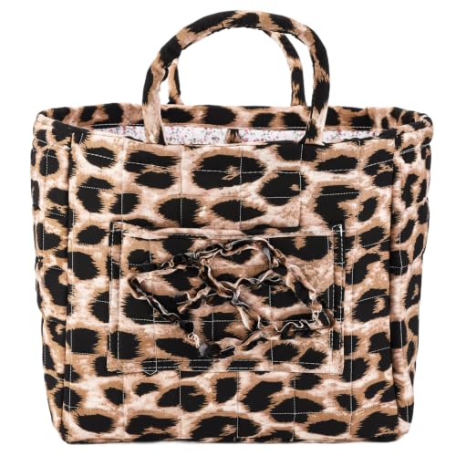 Image of Quilted Fabric Basket Foldable Car Storage Boho Floral Laundry Basket Hamper for Nursery Bedroom & Living Room | Organize Clothes Toys (Leopard)