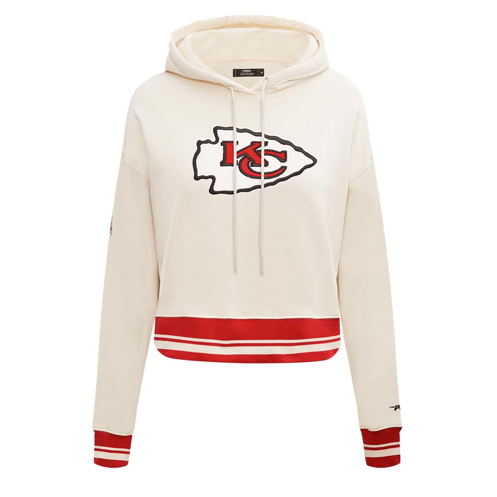 Pro Standard Womens NFL Kansas City Chiefs Retro Classics Cropped Kapuzensweatshirt Eggshell/Rot M