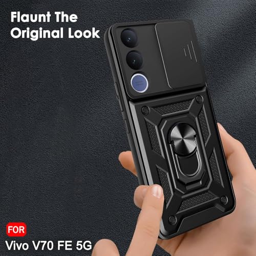 Image of AIBEX Back Cover Compatible for Vivo V70 FE 5G | D10 Tough Armor Case | Sliding Camera Shield | 360 Protection | Kickstand Ring Holder | Military-Grade Bumper Case
