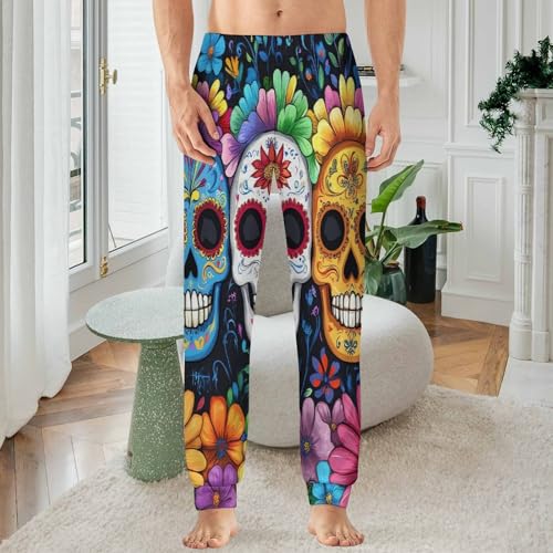 Day of The Dead Skull Flower Men's Pajamas Pants Lightweight Sleep Lounge Pant Pjs Bottoms Casual Sleepwear2