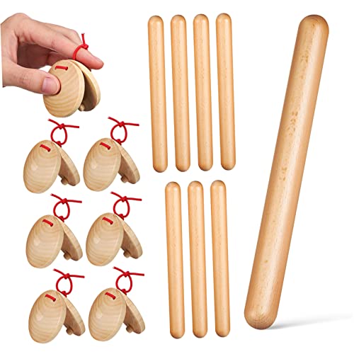 Toyvian 4 Pairs Musical Castanets Instrument Birthday Gifts Hand Held Castanets Musical Instrument Hand Finger Castanets Rhythm Music Lummi Sticks Claves Child Puzzle Wood Make a Decision