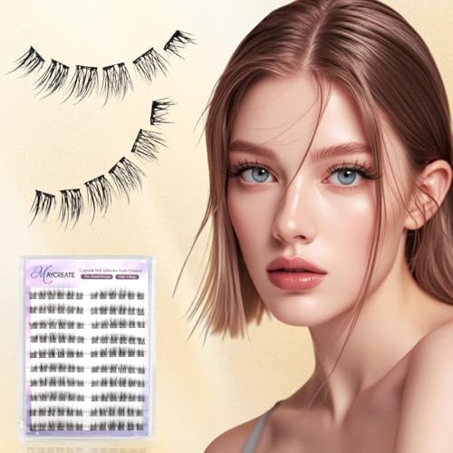 Image of MAYCREATE 120Pcs Self Adhesive Eyelashes Kit, Natural Look Clusters No Glue Needed Wispy Reusable Press on Lashes Pre-Glue Clear Band 11-13mm with Lash Tweezers