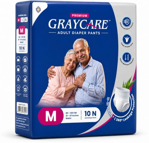 Image of Premium Adult Diaper Underwear Pants, M -10 Units (Pack of 1) | Pull-Up Style with Wetness Indicator | Waist (80-120 cm) | Up to 12 Hour Leak Protection