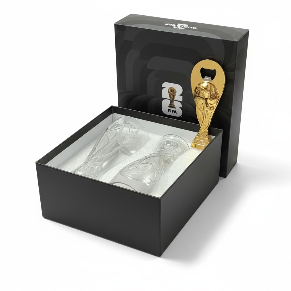 Official FIFA World Cup 2026 17oz Trophy Pilsner & Bottle Opener Set | Set of 2, 6-inch Magnetic Bottle Opener, Shatterproof