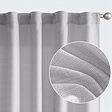 jinchan Grey Curtains for Living Room Linen Textured Curtains 63 Inches Long Farmhouse Curtains Casual Weave Back Tab Drapes Light Filtering Window Curtain 2 Panels Heathered Grey
