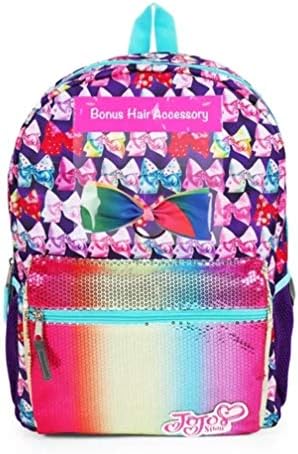 Jojo Siwa 16" Bow Print Sequin Backpack with Bonus Ponytail Bow Accessory