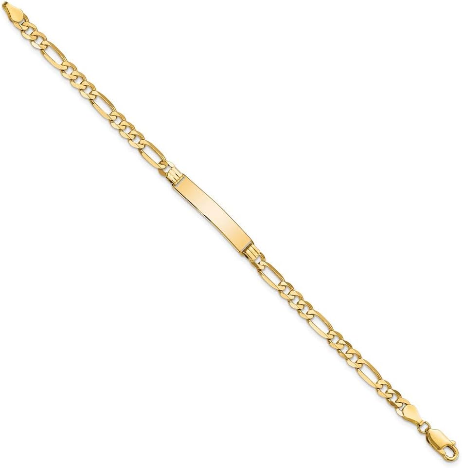 Engravable Personalized Custom 10K Yellow Gold Figaro Link ID Bracelet For Women Length 7 inches Width 6.28 mm