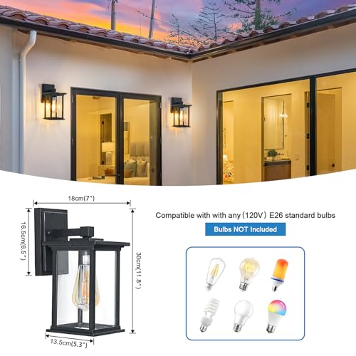 Outdoor Wall Sconce for Patio Hallway Entryway Yard, Waterproof Exterior Lantern for Porch, Aluminium Anti-Rust Outside Wall Mounted Light Fixture Vintage Black Outdoor Sconces Light