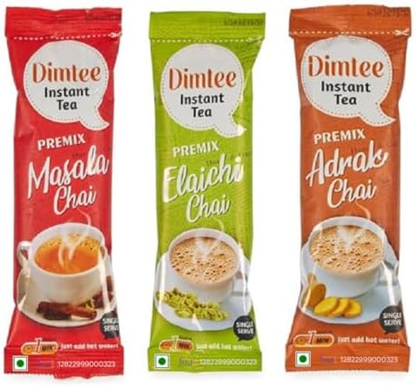 Chaizup Dimtee 1 Min Instant Assorted Tea Pack - 36 Sachets | Elachi, Masala & Adrak Flavours | 36 Servings | 3 Packs (12 Sachets Each) | 450g