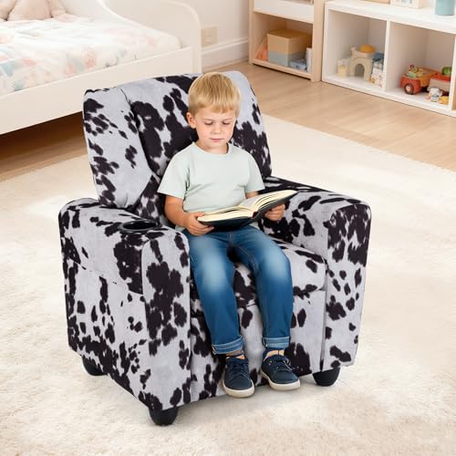 Image of Kids Recliner, Toddler Lounge Chair w /Cup Holder, Wide Armrest, Kids Sofa w /Adjustable Footrest, Comfy Toddler Recliner Chair for for Boys & Girls 3 + (Fabric, Zebra Color)