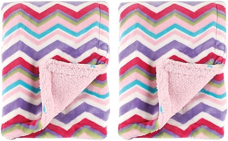 Hudson Baby Unisex Baby Plush Mink and Sherpa Blanket, Pink, One Size (Pack of 2)