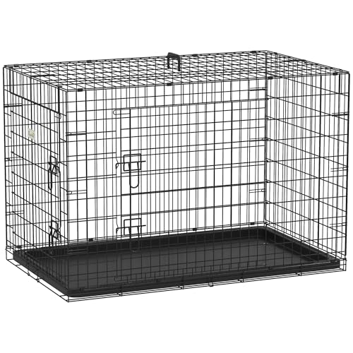 PawHut Cage pour Chien, Acier, 2 Portes, Plateau Amovible, 106Lx68lx76H cm