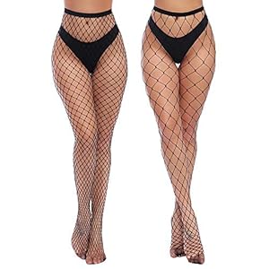 Charmnight Medias de cintura alta para mujer, medias de red hasta el muslo