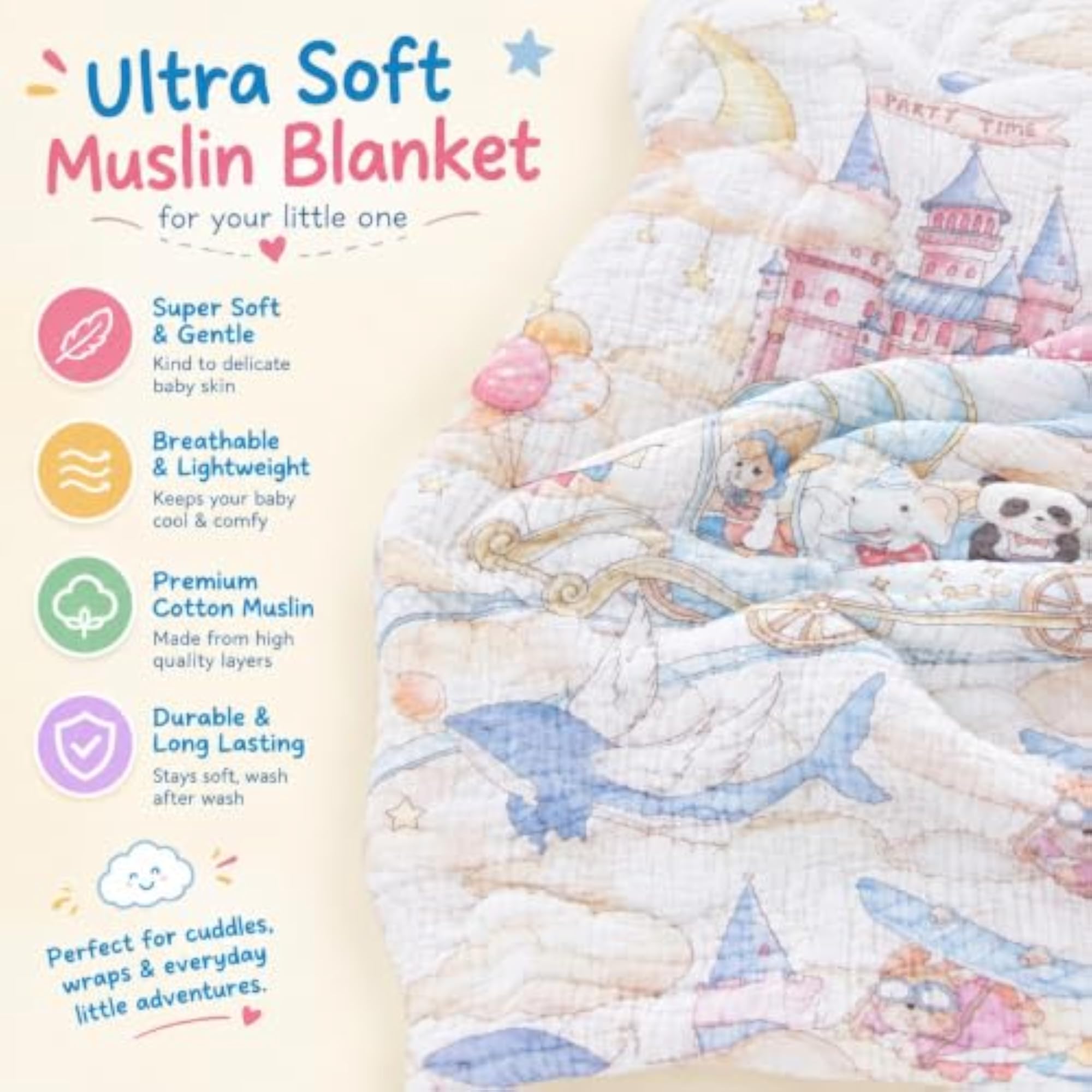 6 Layer Muslin Baby Blanket Ultra Soft Breathable Lightweight