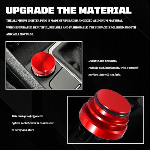 Image of Cigarette Lighter Cover, Dustproof Car Cigarette Lighter Plug Parts, Aluminum Plugs Cover, Waterproof Dustproof Cigarette Lighter Socket Cap for SUV Truck with 12V Power Source (Red)