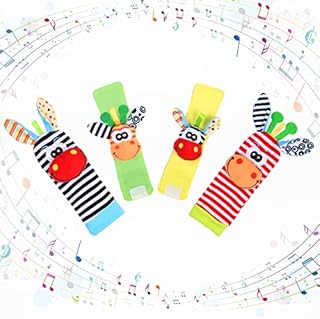 Vicloon grzechotka do stóp dziecka, 4 szt skarpetki Grzechotka, Baby Wrist Rattle, grzechotka dla niemowląt, zabawki sensoryczne dla niemowląt, Prezent dla małych dzieci Chłopcy Dziewczęta (jeleń)