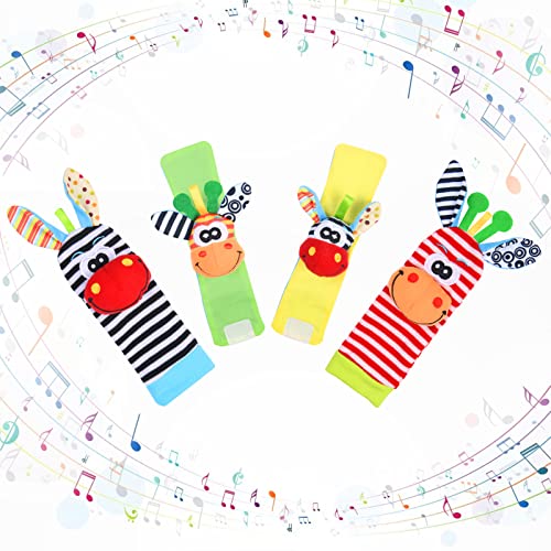 Vicloon Hochet Poignet Bébé,4pcs Bébé Poignet et Chaussettes Hochet Strap Hochets et ChaussettesPied Finder Jouets de développement Cadeau pour Tout-Petits Garçons Filles (Âne)