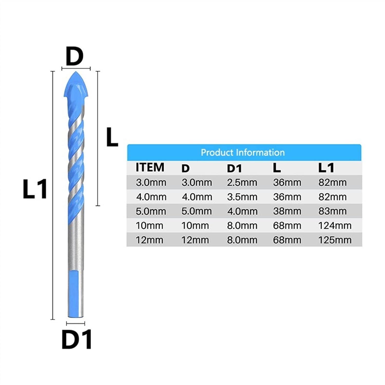 Cemented Carbide Drill Bit 3/4/5/10/12MM Ceramic Tile Wall Metal Drilling Tools Center Drill Bit Glass Drill Bit 1Pcs (Color : 4mm)