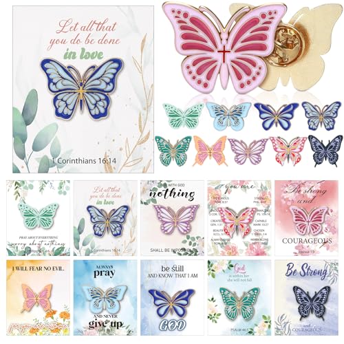 40 Pcs Butterfly Pins Brooch Bible Verse Butterfly Lapel Pins with Card Religious Christian Enamel Brooch for Women Sunday School Party Favor