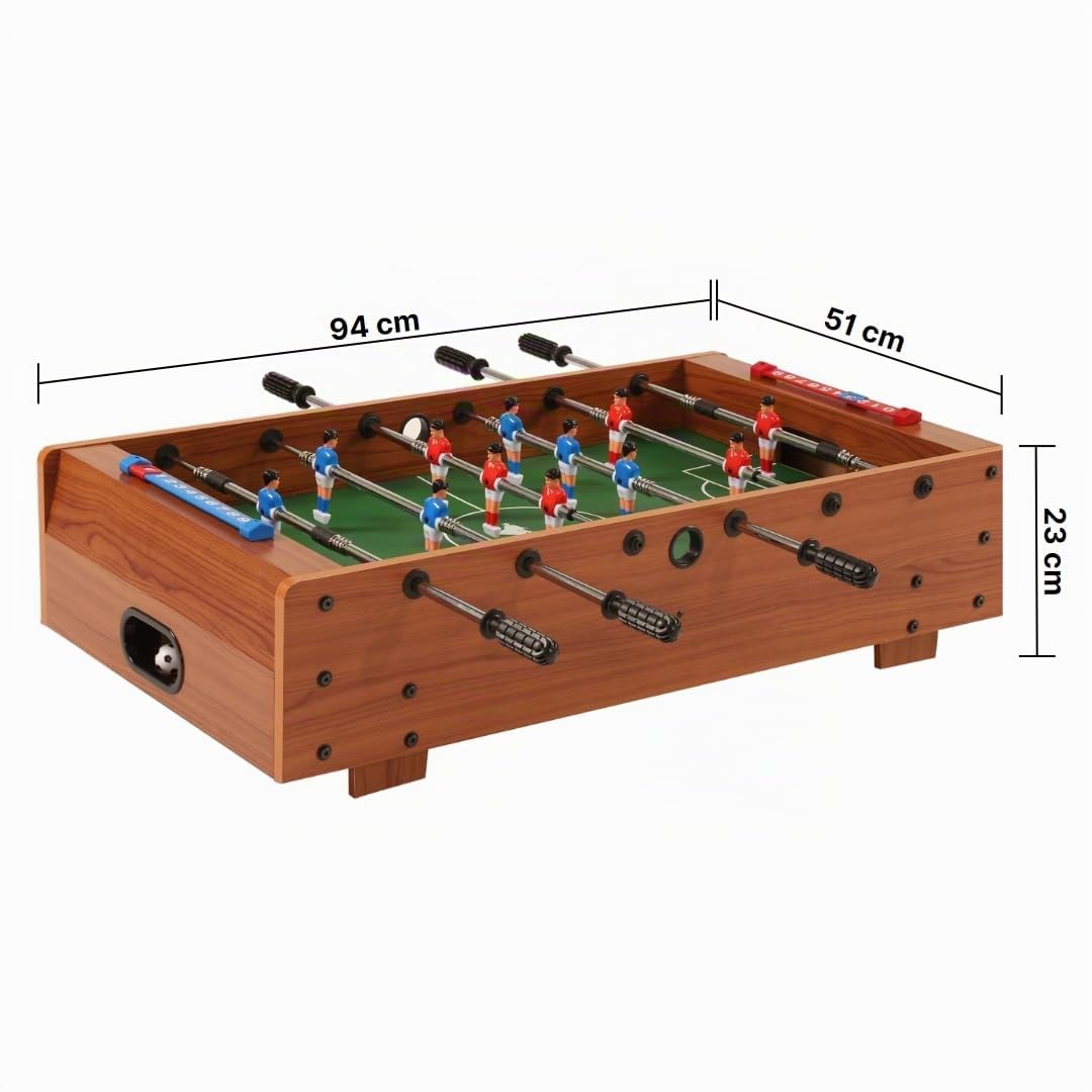 Bandito Mini-Fußballtisch, Kickertisch für Kinder, Kleiner mobiler Fußballkicker, Kindersichere Teleskopstangen, Tischfußball, Spielauflage für Tisch oder Boden, 91x51x23cm, braun, inkl Bälle