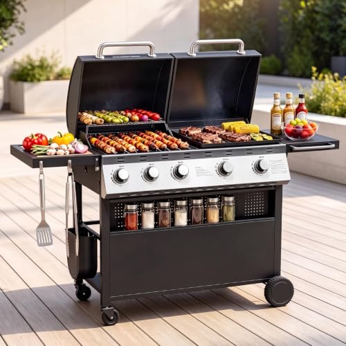Aoxun 5-Burner Grill Griddle Combo