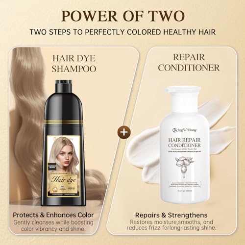 Hair Dye Shampoo 3-in-1, Champagne Blonde Semi-Permanent Gray Hair Coverage, Color Depositing Shampoo for Women & Men, Vegan, Ammonia-Free