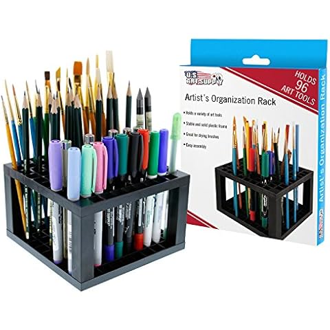 U.S. Art Supply 96 Hole Plastic Pencil & Brush Holder - Desk Stand Organizer Holder for Pens, Paint Brushes, Colored Pencils, Markers Cover